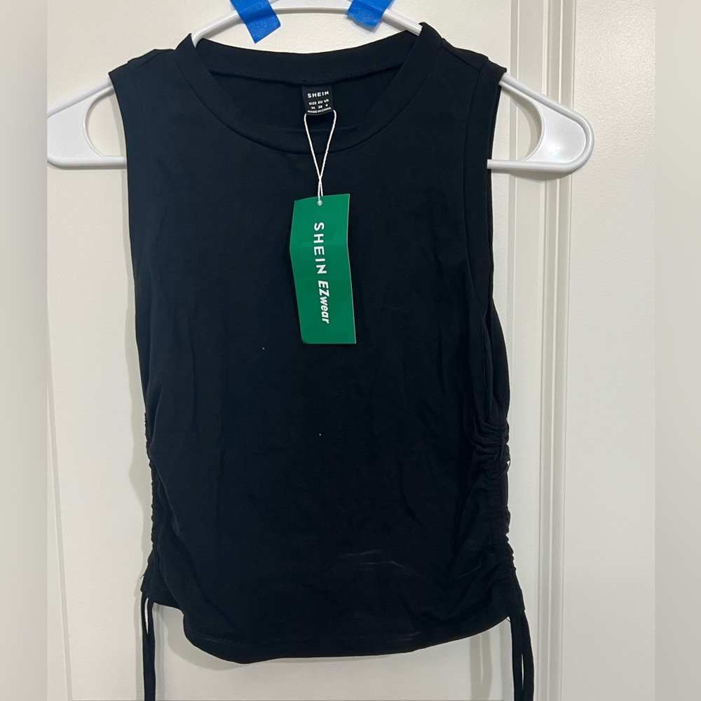 SHEIN scrunch side black tank top- Medium